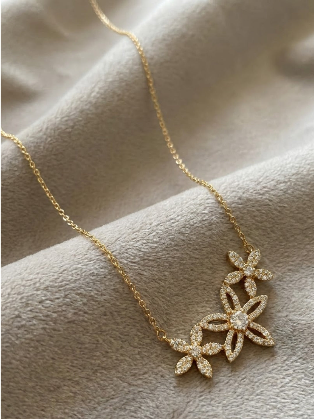 Triple Bloom Crystal Pendant Necklace
