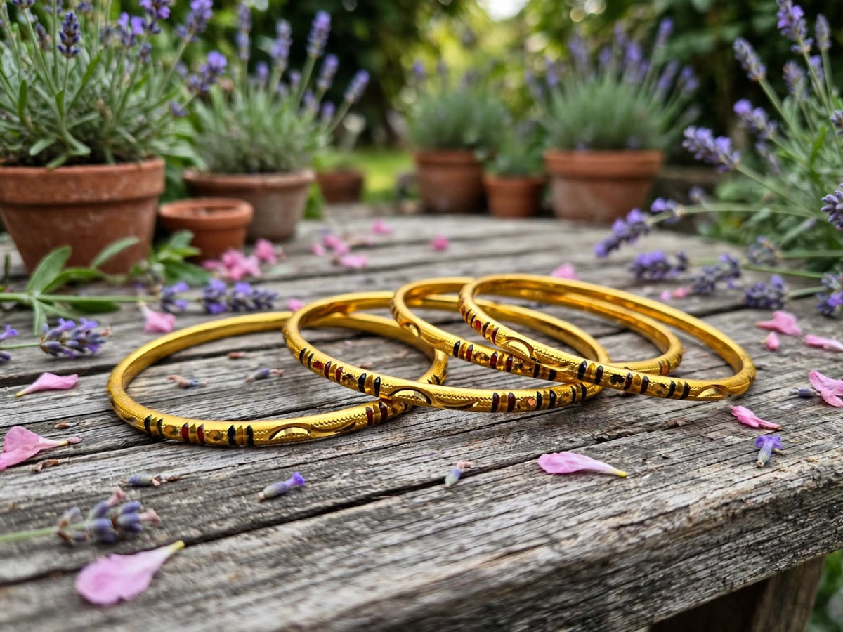 Kasturi Enamel Embossed Gold Bangle Set