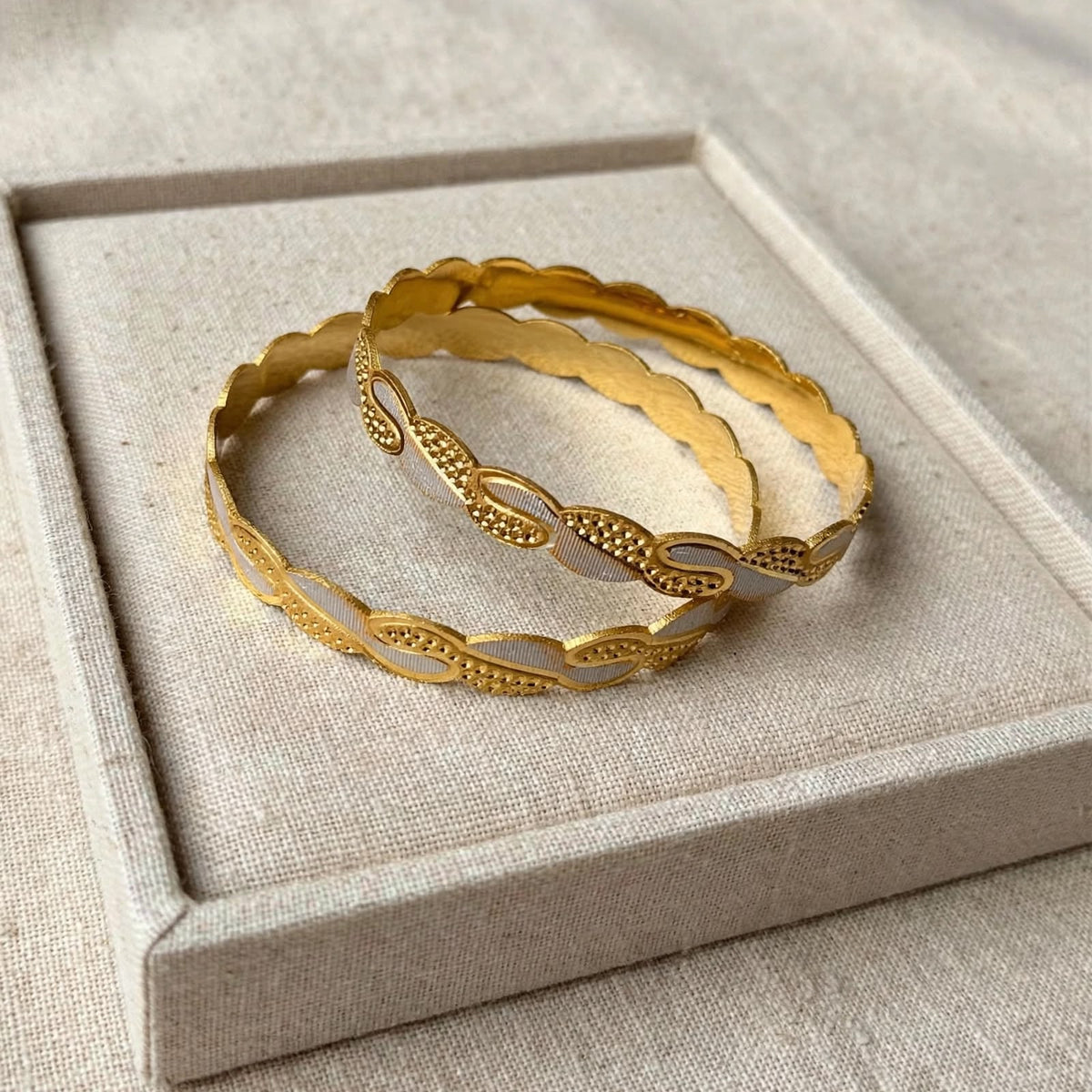 Mayuri Intertwined Wave Gold Bangle Set