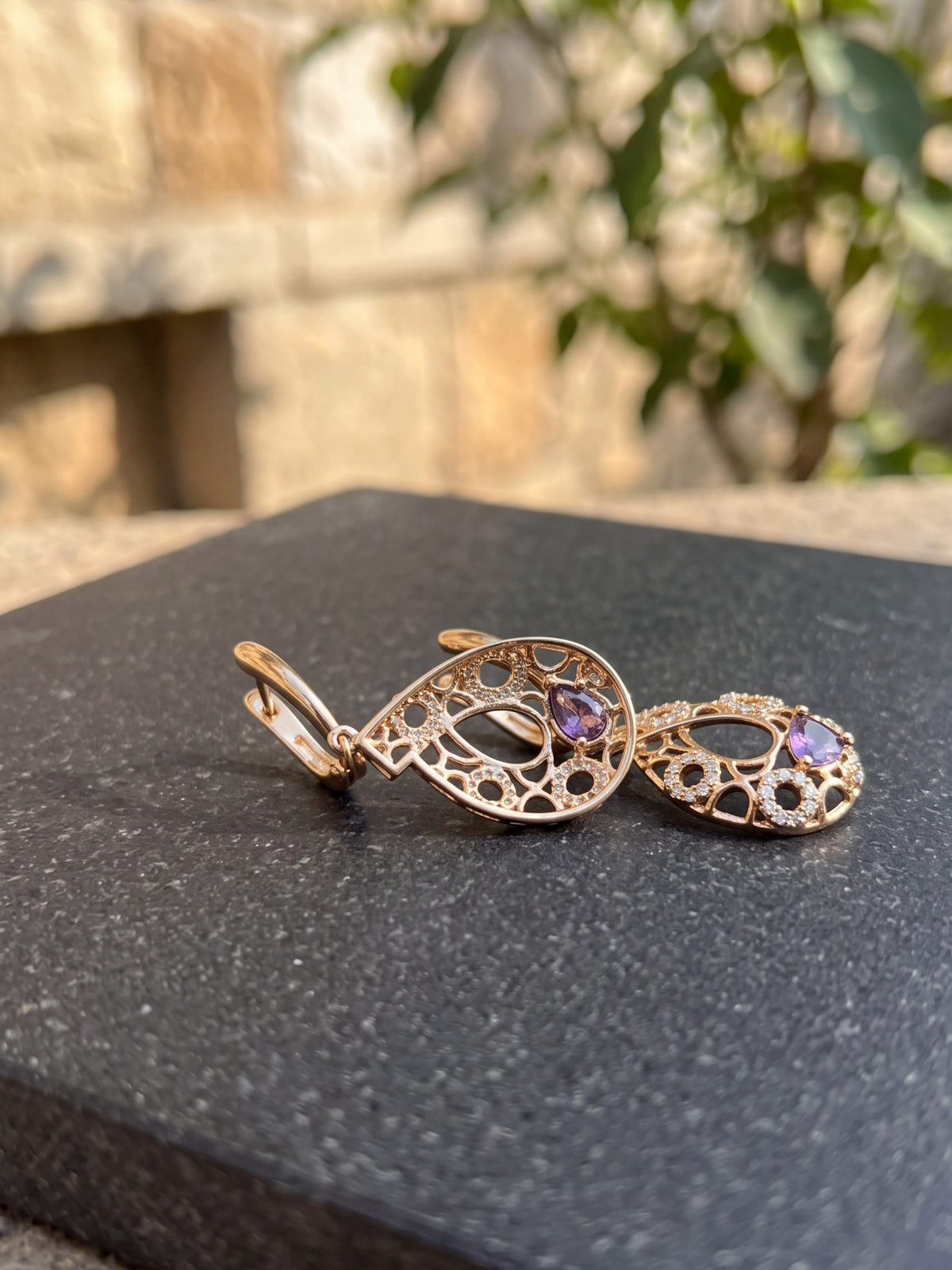 Majesty Purple Teardrop Filigree Earrings