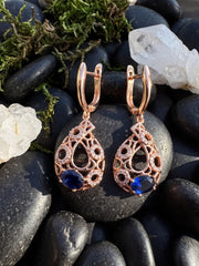 Majesty Blue Teardrop Filigree Earrings