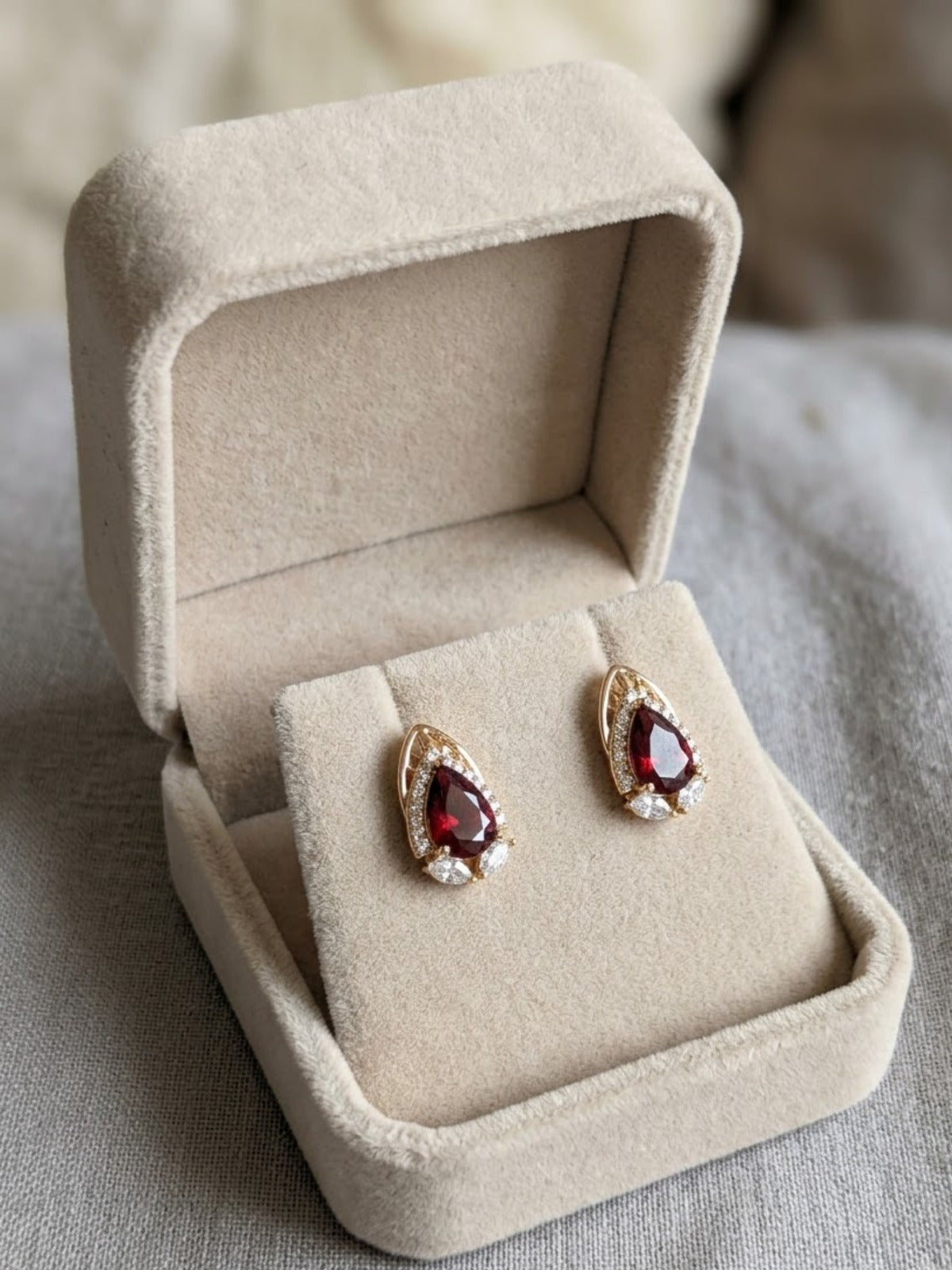 Ruby Loop Red Teardrop Earrings