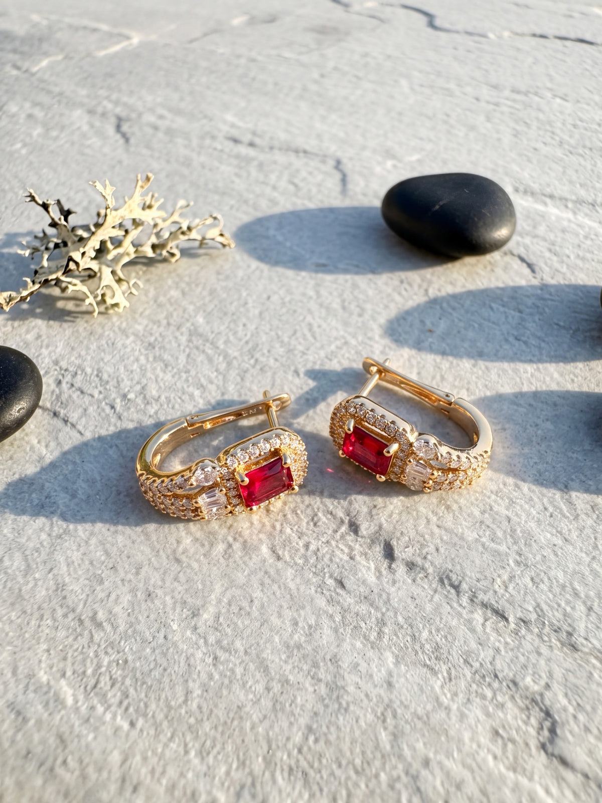 Red Crystal Double-Hoop Earrings