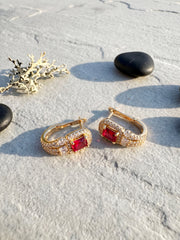 Red Crystal Double-Hoop Earrings