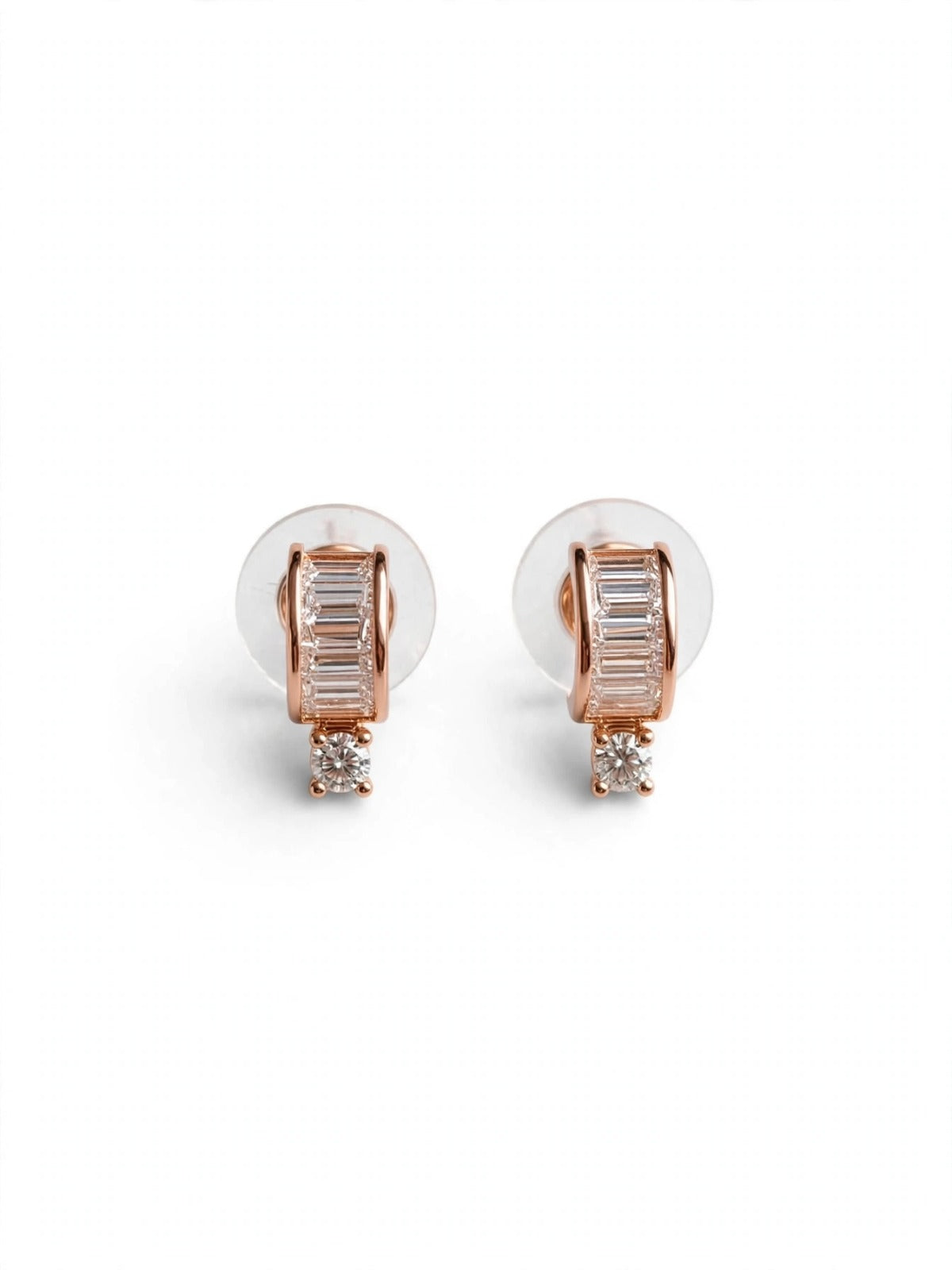 Rose Gold Baguette Crystal Hoop Earrings