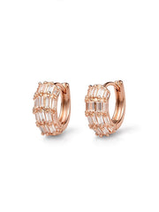 Rose Gold Baguette Layered Hoop Earrings