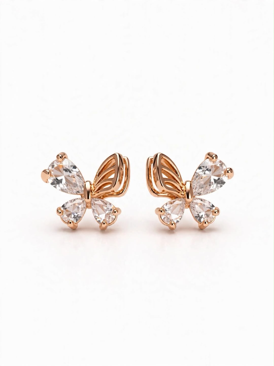 Rose Gold Butterfly Crystal Stud Earrings