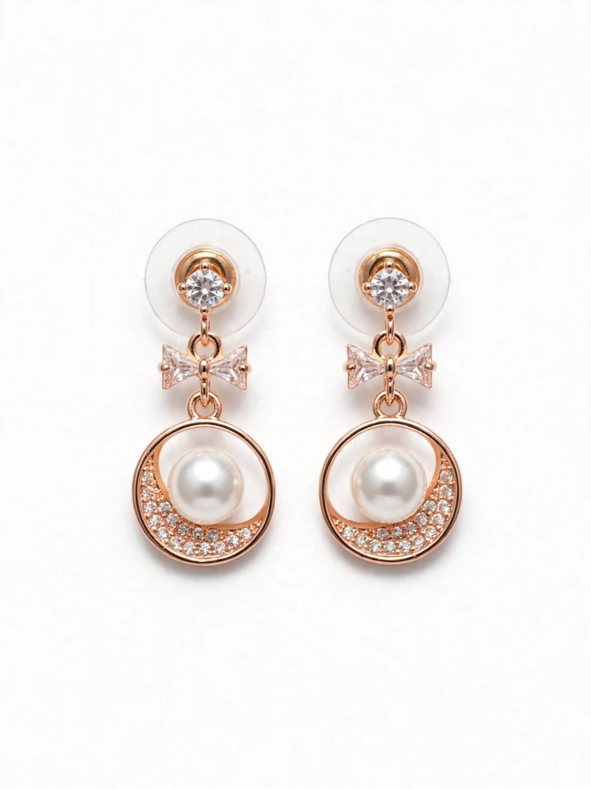 Rose Pearl Bow Geometric Drop Earrings