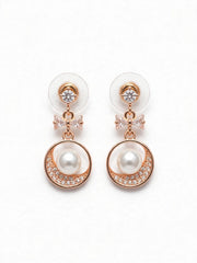 Rose Pearl Bow Geometric Drop Earrings