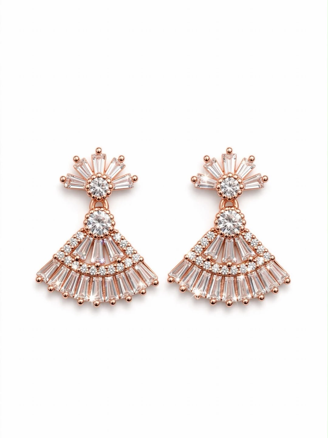 Rose Gold Fan Crystal Drop Earrings