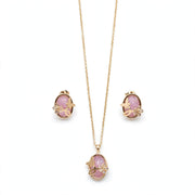 Golden Pink Butterfly Necklace Set