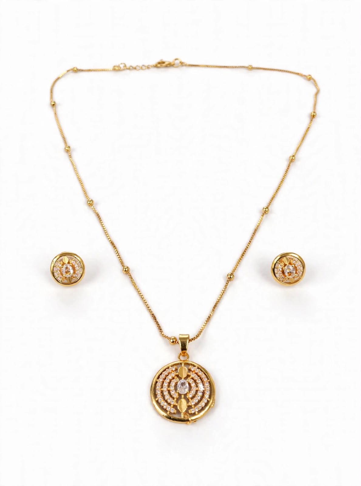 Golden Geometric Halo Necklace Set