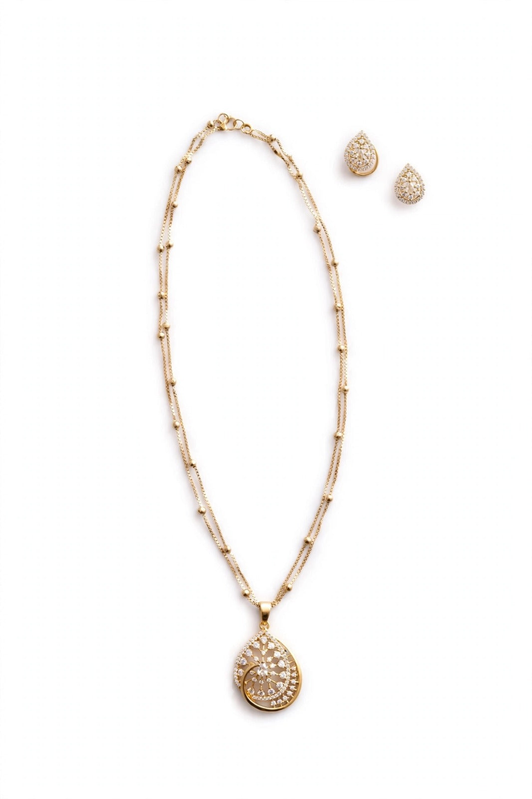 Golden Teardrop Double-Layer Necklace Set