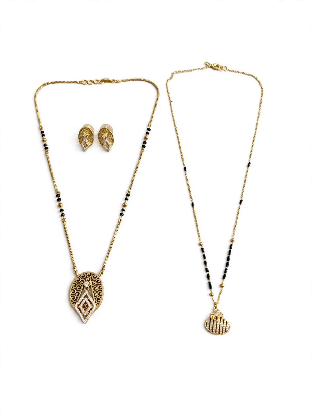 Golden Oval Diamond Mangalsutra Set