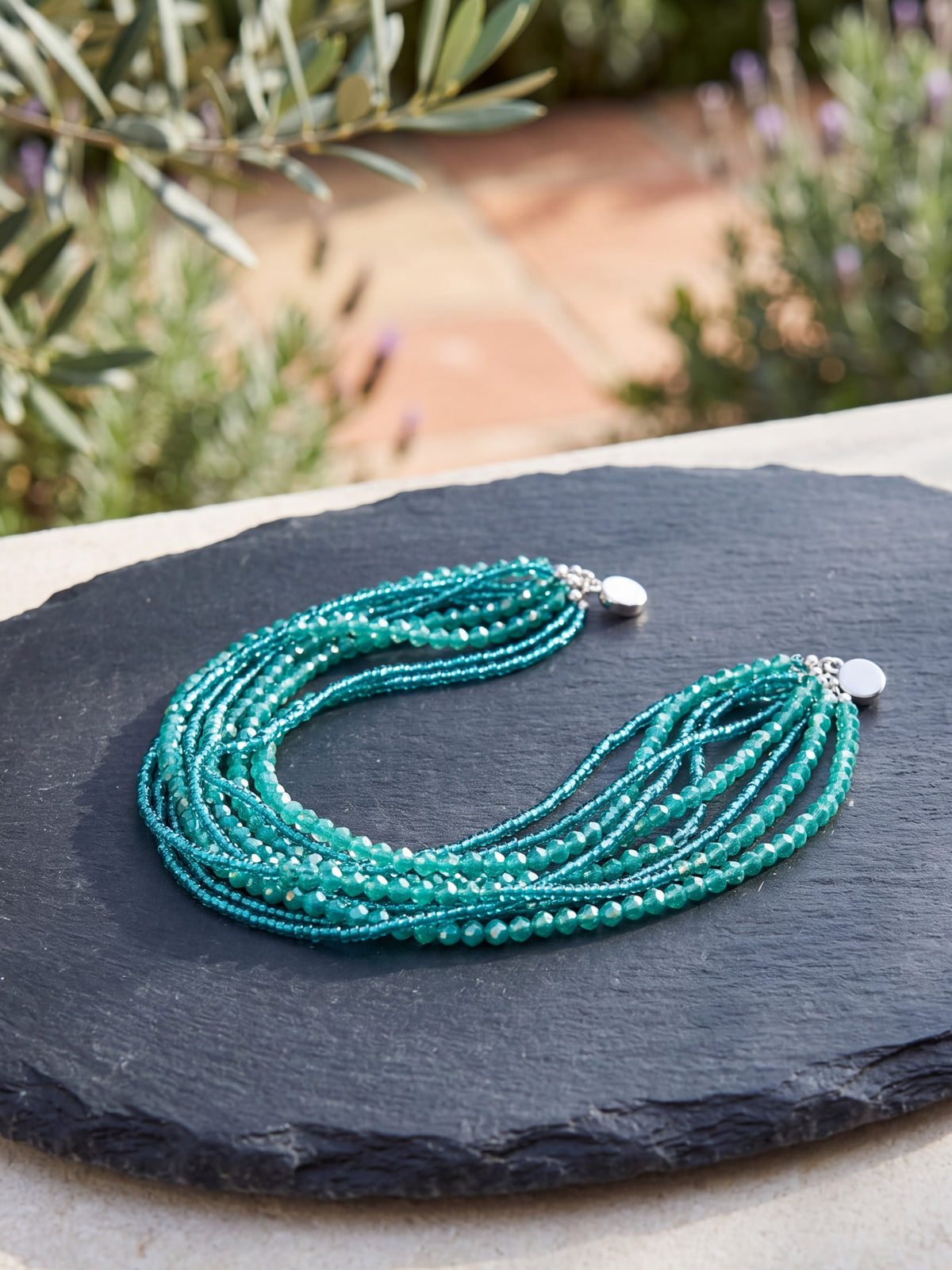 Sea Green Crystal Multi-Strand Magnetic Necklace
