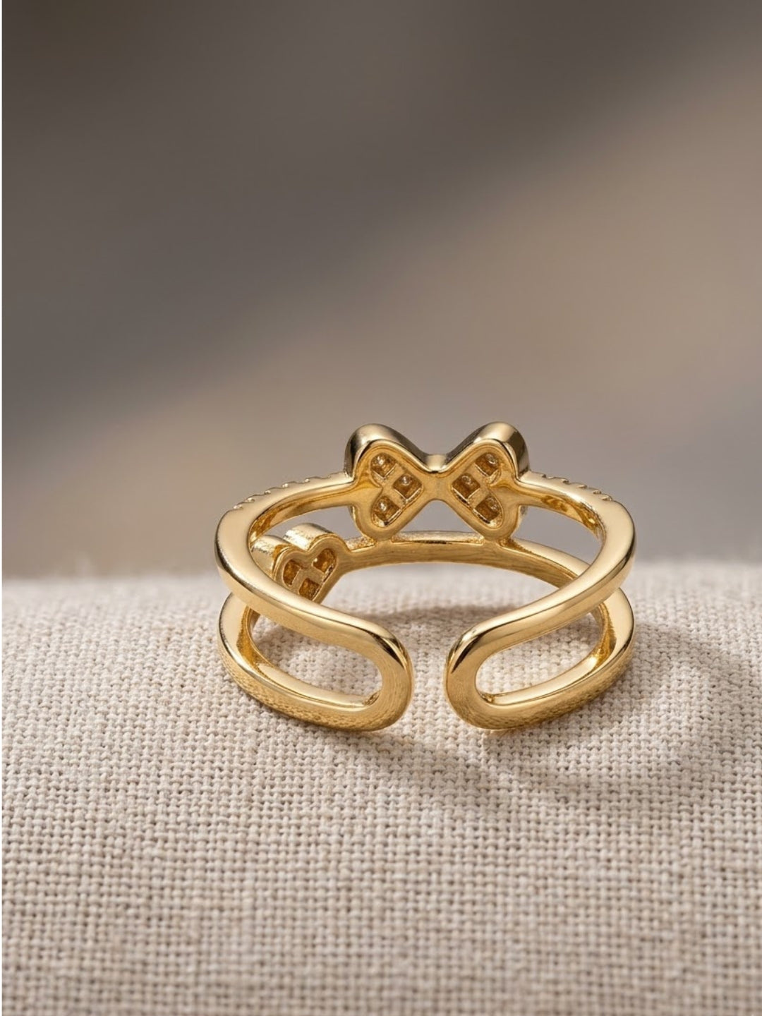 Diamond Bow Double Band Ring