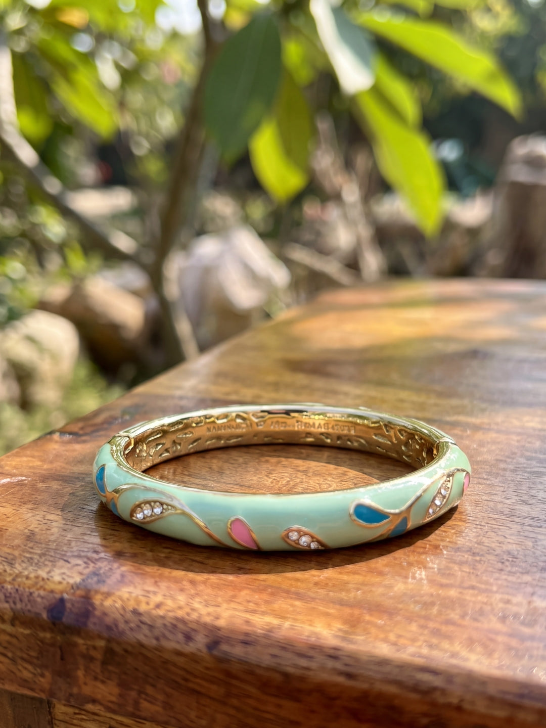 Lime Bloom Enamel Gold Bangle