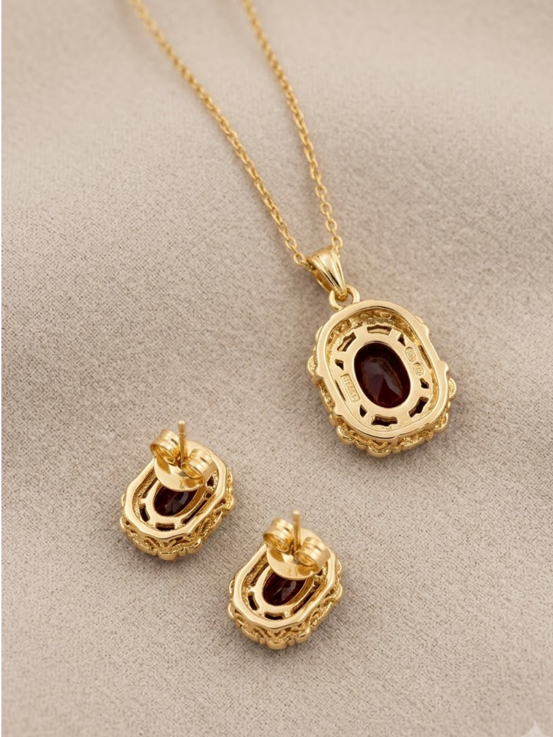 Red Angle Ruby Halo Necklace Set