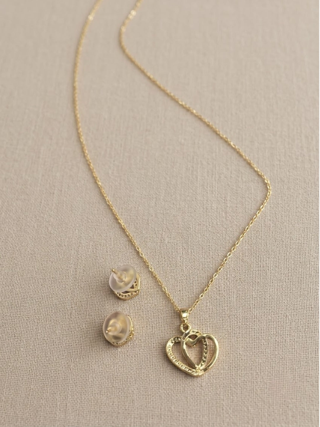 Pookie Pearl Double Heart Necklace Set