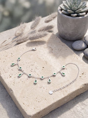 Emerald Leaf Silver Anklet