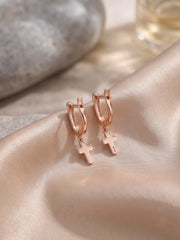 Cross Charms Gold Drop Earrings