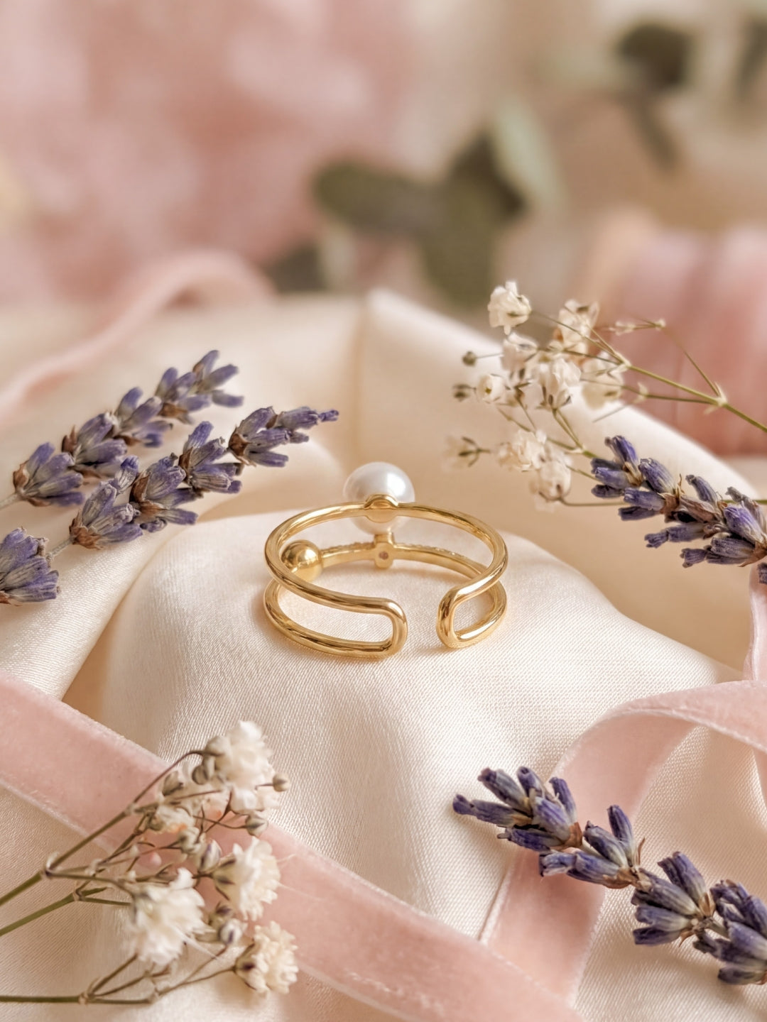 White Pearl Halo Ring
