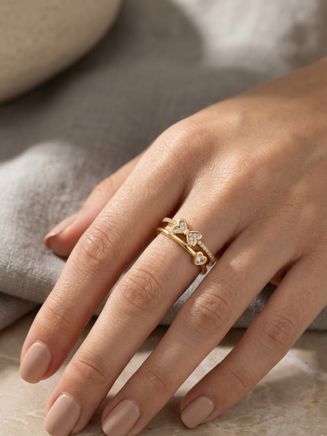 Diamond Bow Double Band Ring