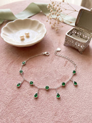 Emerald Leaf Silver Anklet