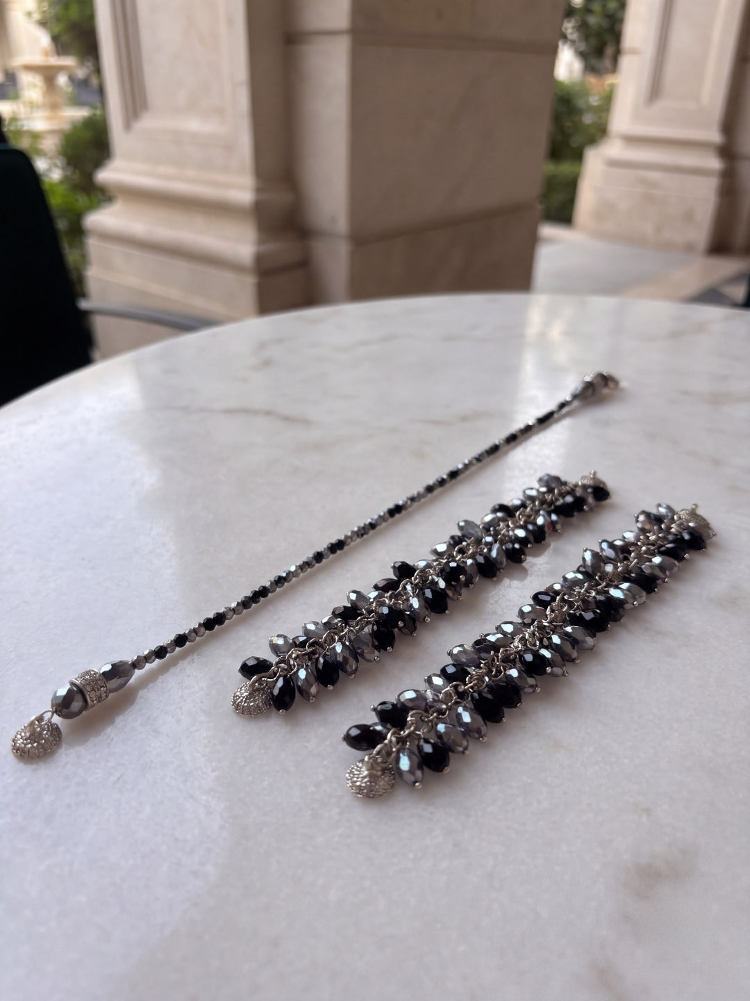 Silver & Black Layered Beaded Necklace Set