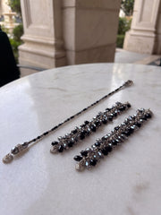 Silver & Black Layered Beaded Necklace Set