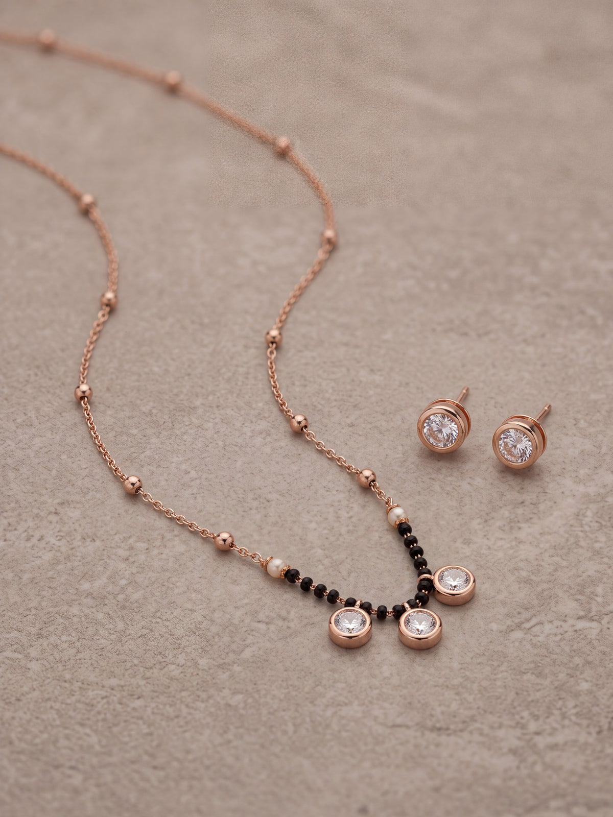Noor Three-Stone Mangalsutra Set with Earrings
