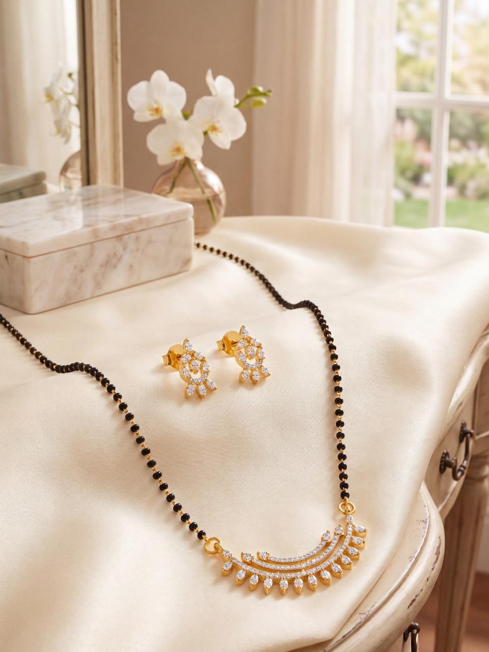 Mehka Crescent Stone Mangalsutra Set