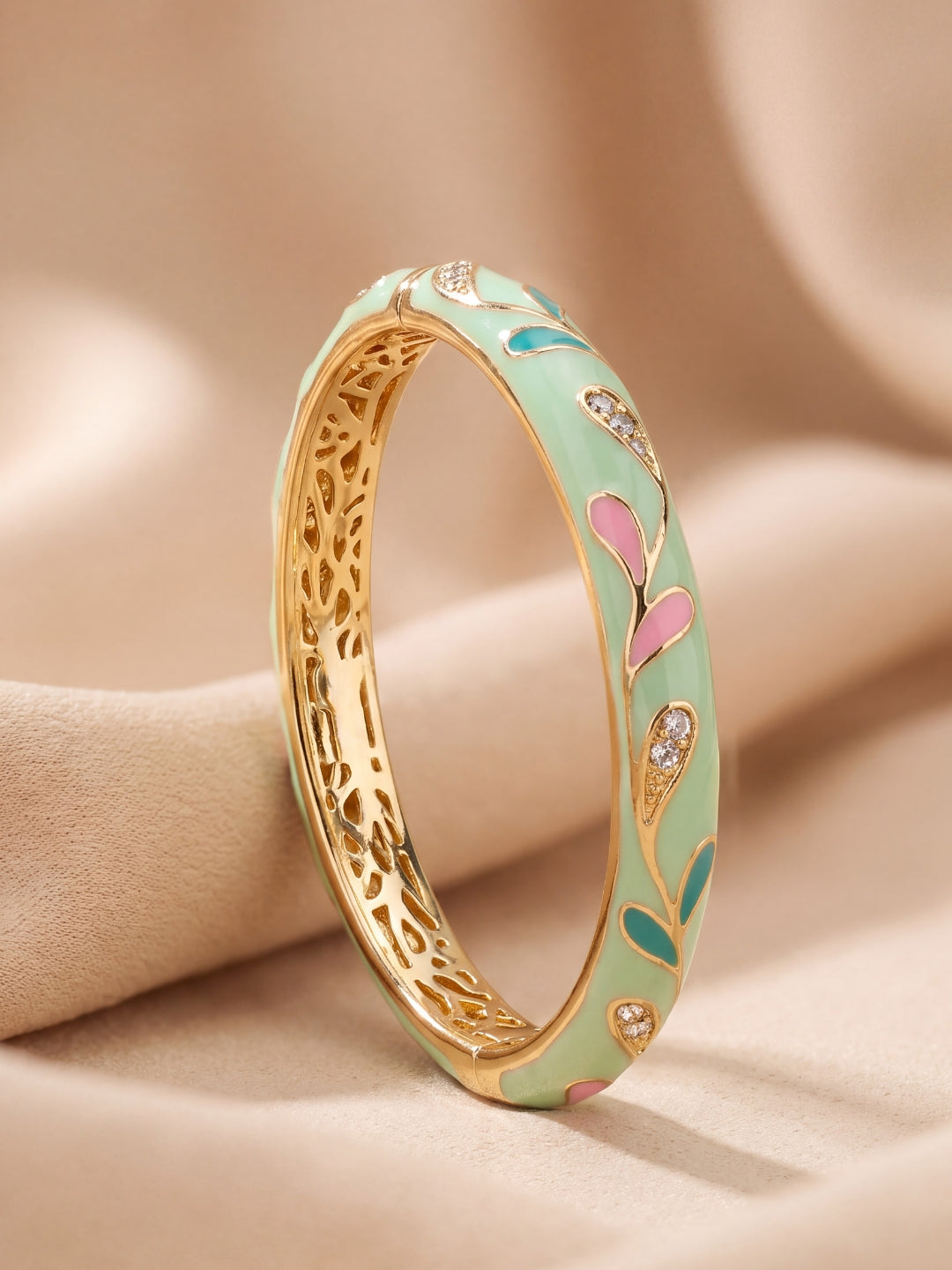 Lime Bloom Enamel Gold Bangle