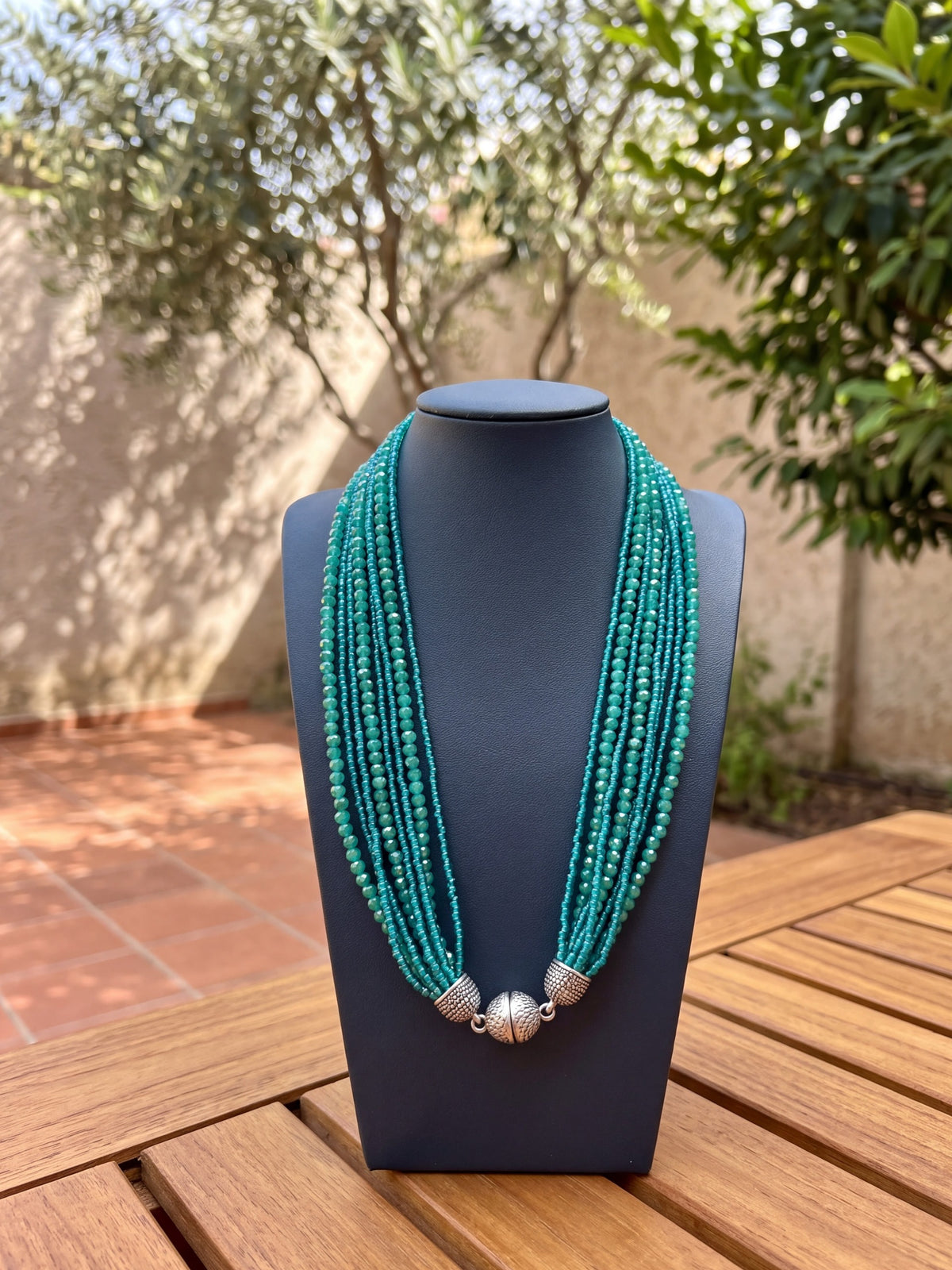 Sea Green Crystal Multi-Strand Magnetic Necklace