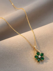 Emerald Clover Bloom Pendant Necklace