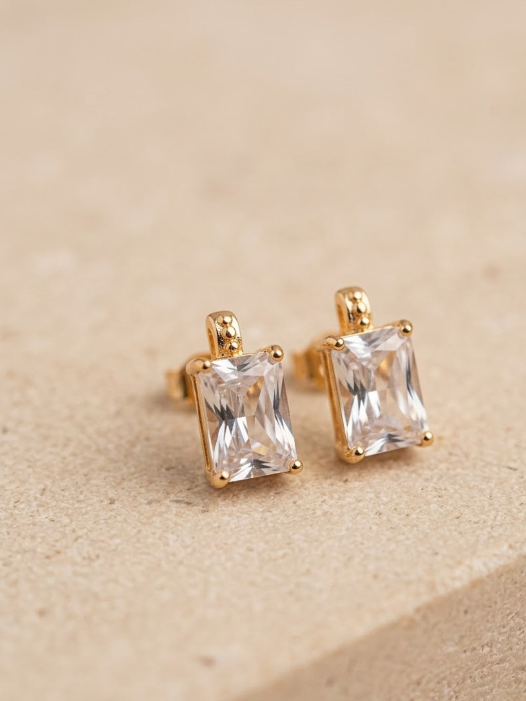White Diamond Baguette Stud Earrings