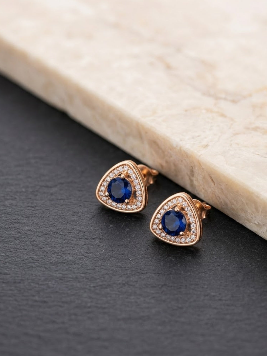 Sapphire Textured Geometric Stud Earrings