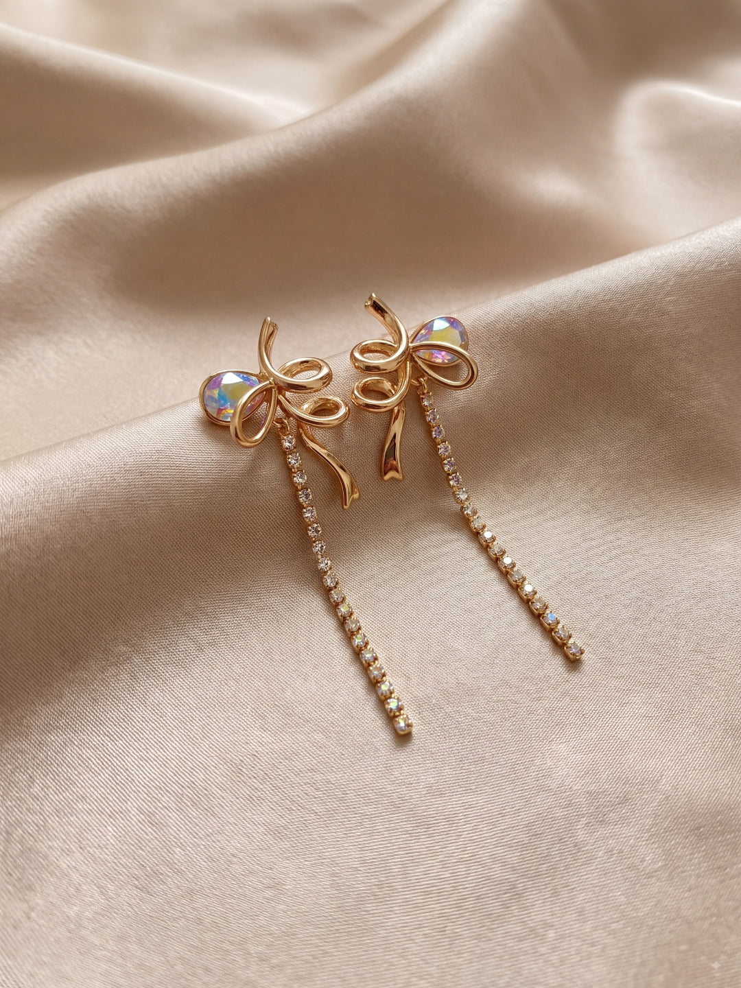Fairy Ribbon Crystal Drop Earrings