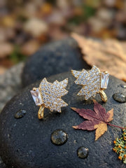 Shine White Maple Leaf Stud Earrings