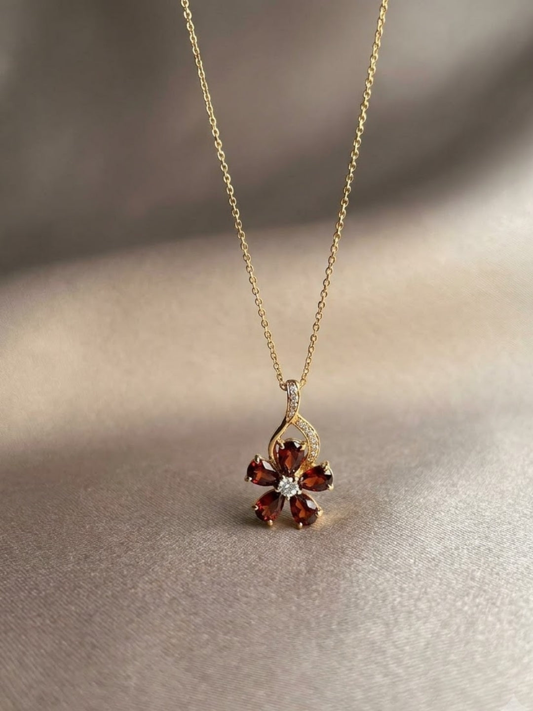 Ruby Clover Bloom Pendant Necklace