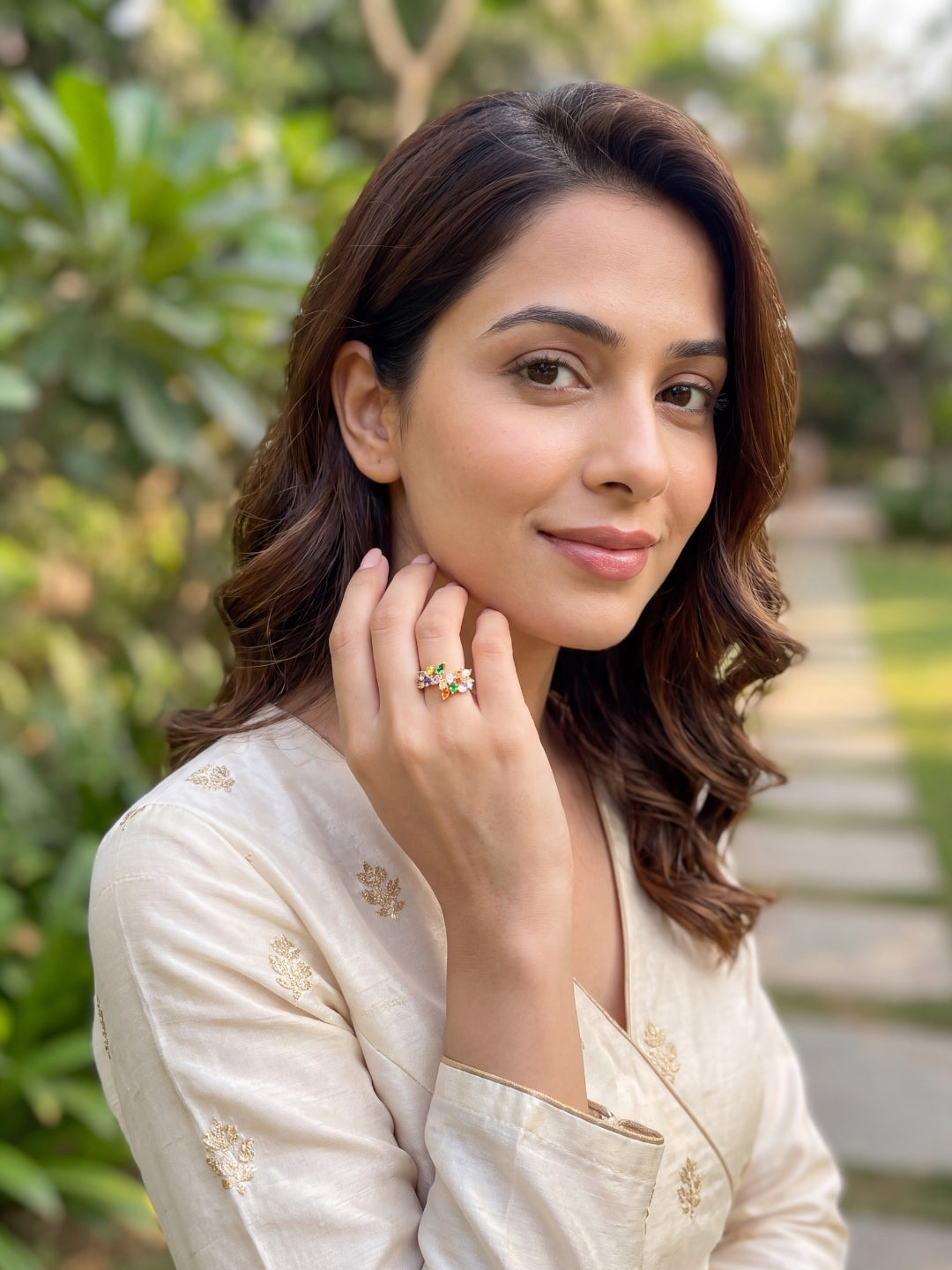 Leaf Glow Multicolor Crystal Ring