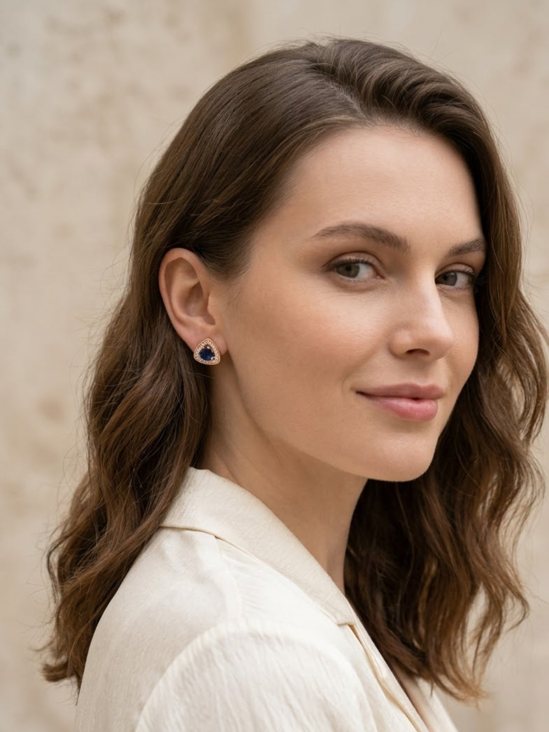 Sapphire Textured Geometric Stud Earrings