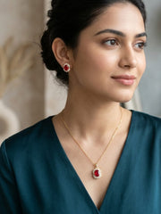 Red Angle Ruby Halo Necklace Set