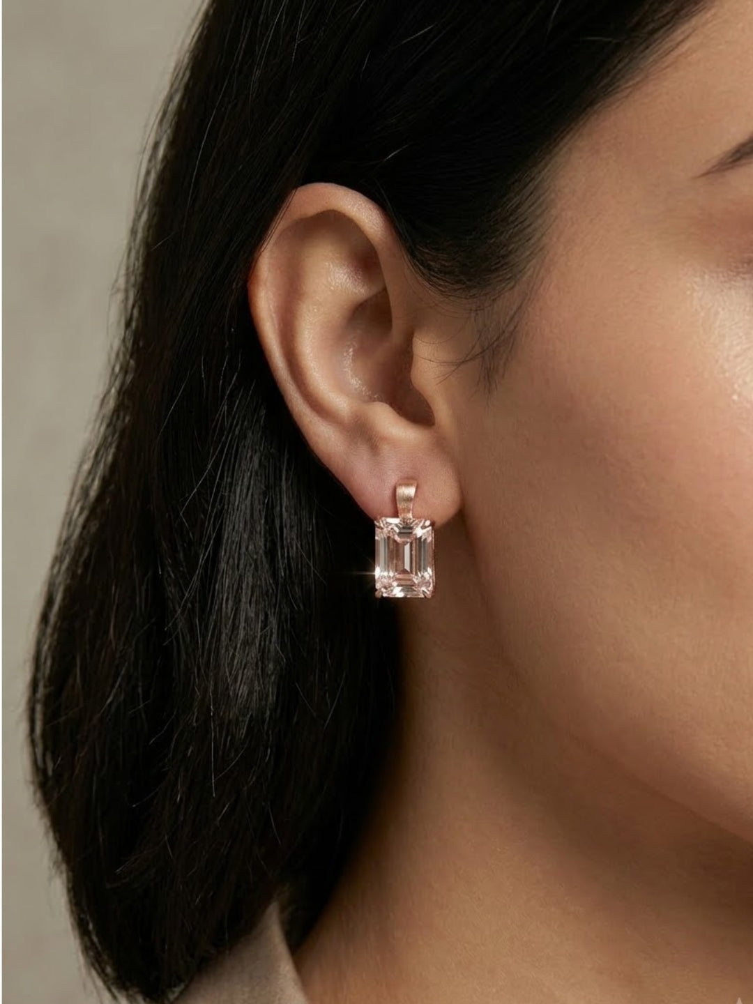 White Diamond Baguette Stud Earrings