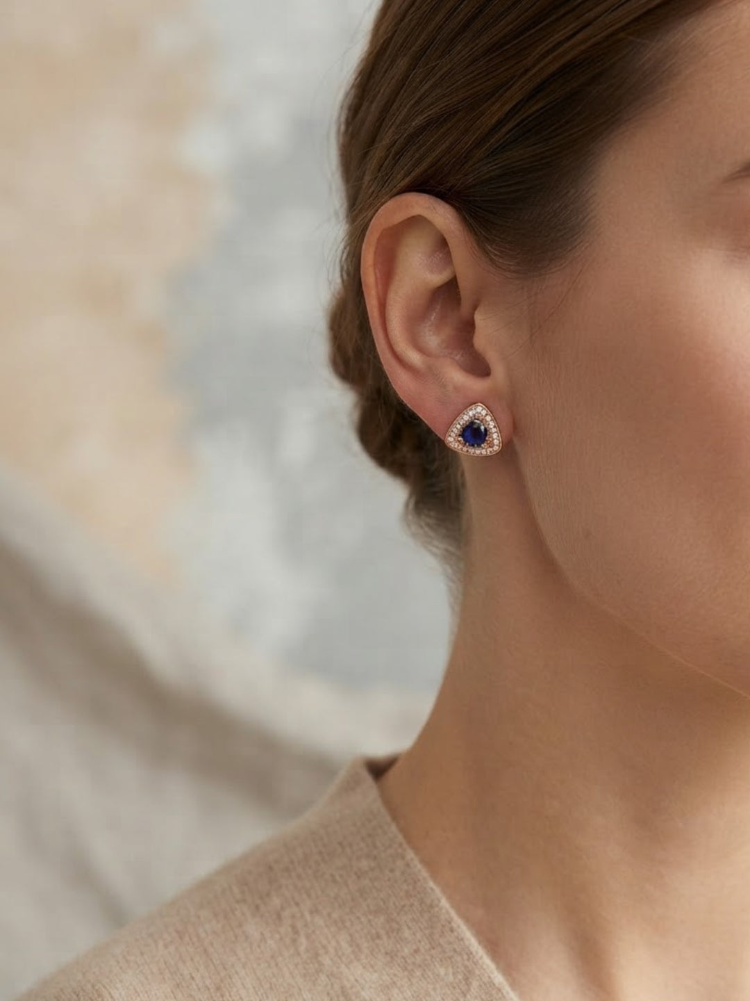 Sapphire Textured Geometric Stud Earrings