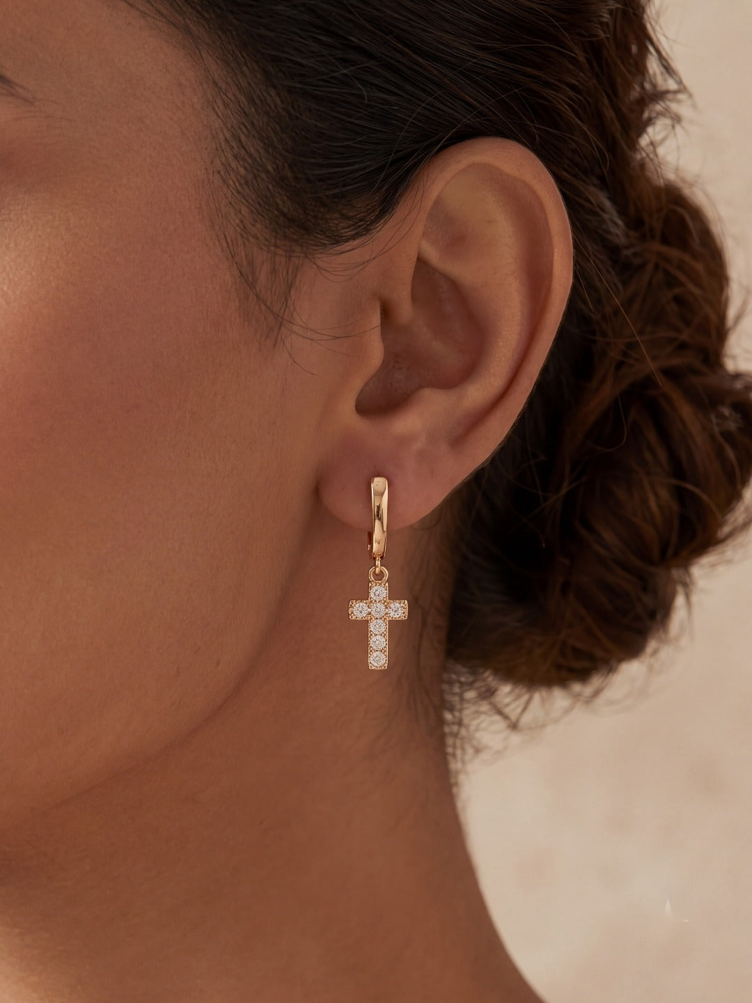 Cross Charms Gold Drop Earrings