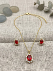 Red Angle Ruby Halo Necklace Set