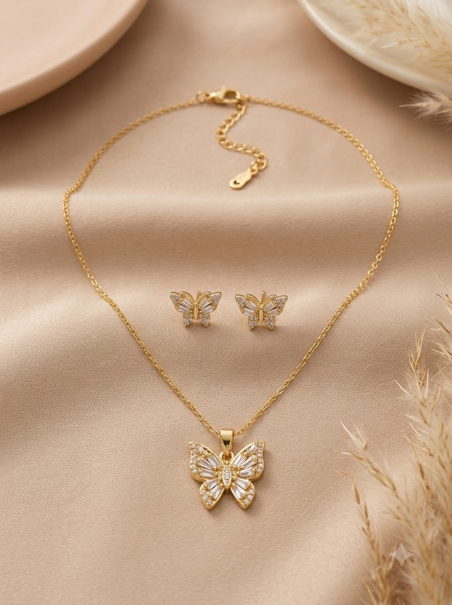 Flutter Bloom Butterfly Necklace Set