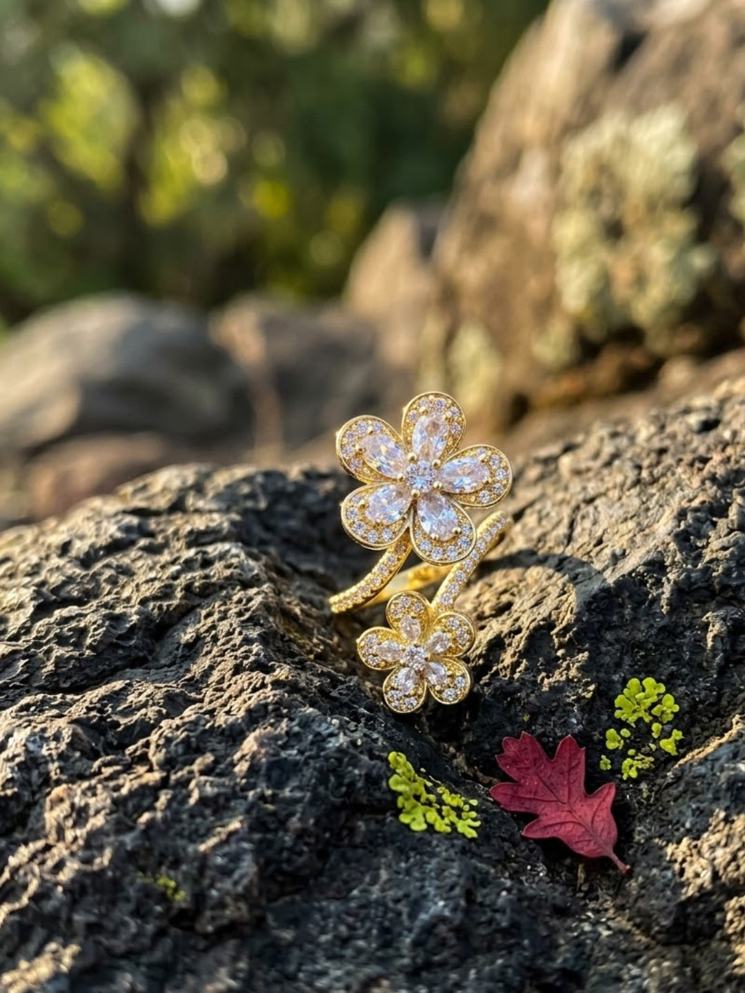 Floral Elegance Dual Flower Ring