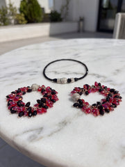 Red & Black Multi-Style Beaded Necklace Set